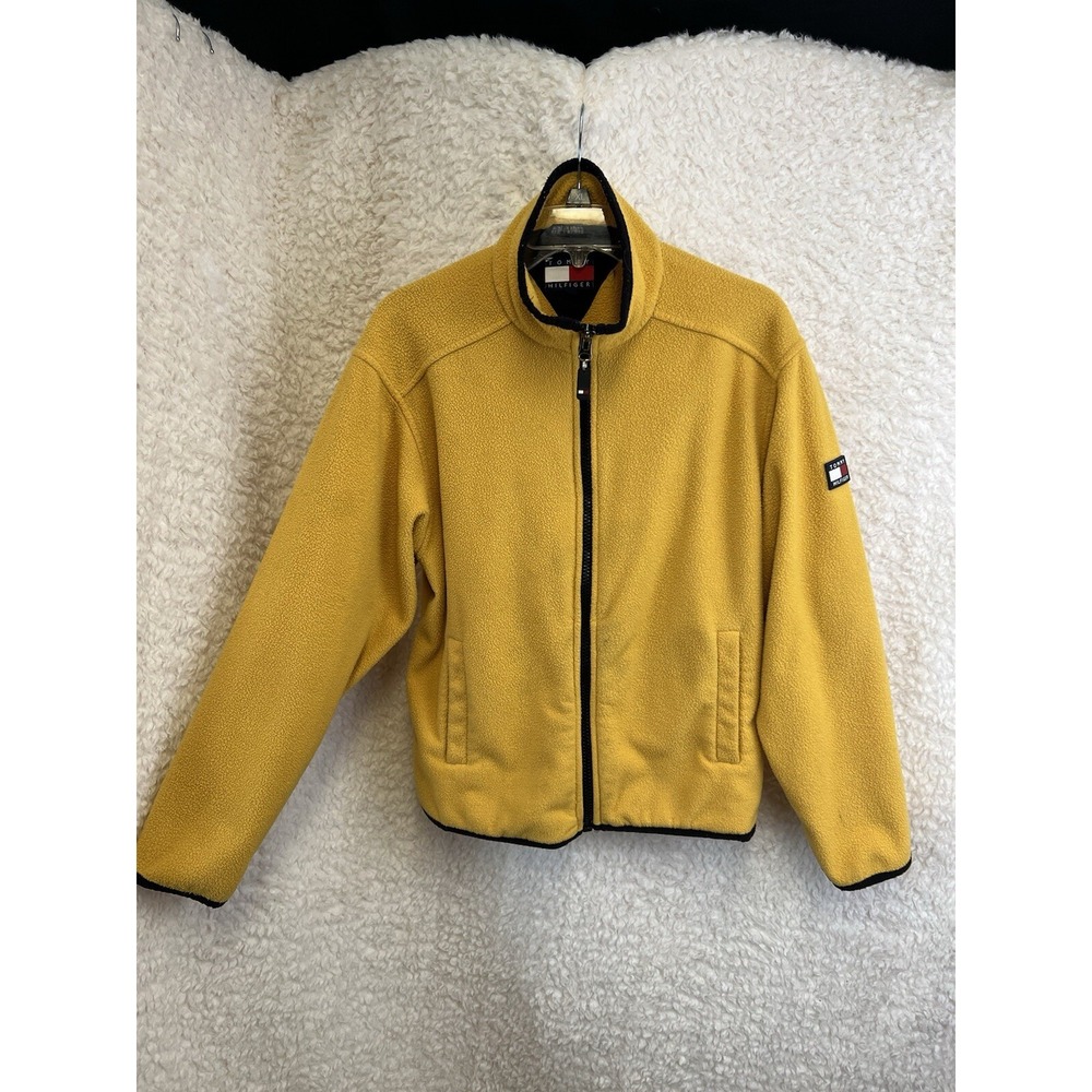 TOMMY HILFIGER Yellow Fleece Jacket Men's Size S Full Zip Y2K Retro Style
